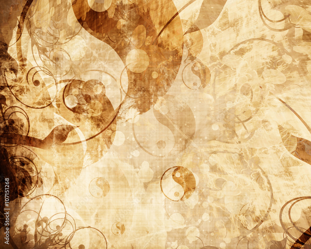 Wall mural Grunge yin yang symbol background.