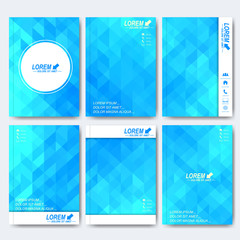 Fototapeta na wymiar Modern vector templates for brochure, flyer, cover magazine or report in A4 size. Business, science, medicine and technology design . Background with blue triangles