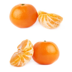 Half and fresh juicy tangerine fruit isolated over the white background