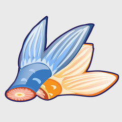 Two fishtail close up in cartoon style