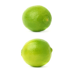 Set of two single limes in different compositions and foreshortenings, isolated over the white background