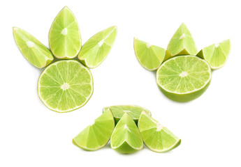 Served lime fruit composition isolated over the white background, set of different foreshortenings