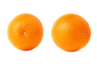 Set of orange fruit isolated over the white background, two different foreshortenings