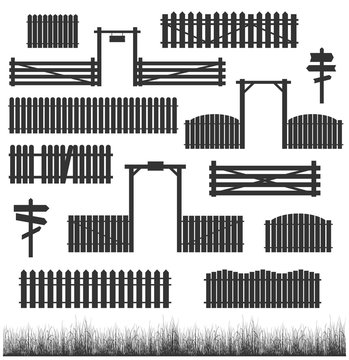 Set of black fences with gates  