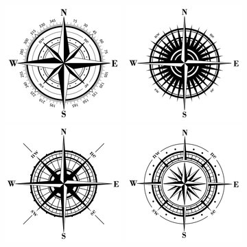 Set of compass roses or windroses