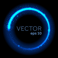 Blue neon glittering circle light tail