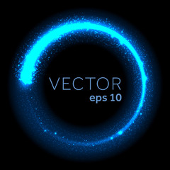Blue neon glittering circle light tail