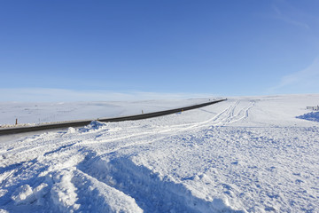 Snowy road during winter in iceland