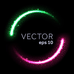 Green pink neon glittering circle light tail