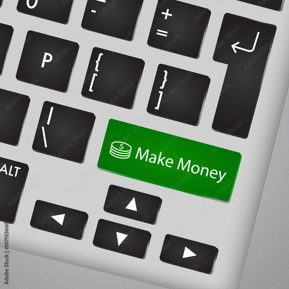 Poster computer keyboard with key make money and icon