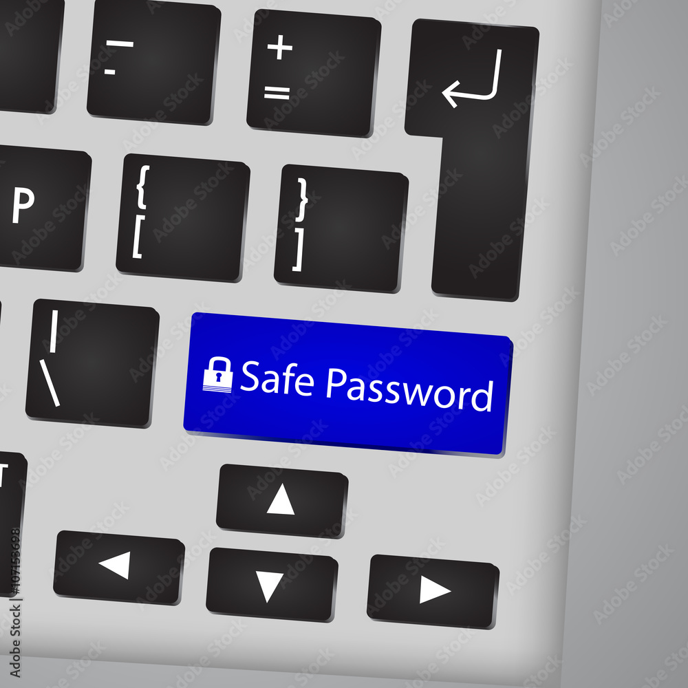 Poster computer keyboard with key safe password and icon
