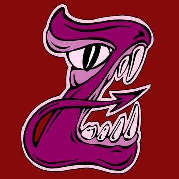 stylized blue letter  Z  isolated monster mutant vector illustration