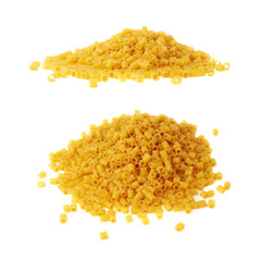 Set of pile of dry ditalini pasta over isolated white background