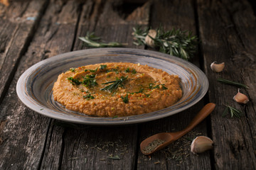 Hummus, spices, rosemary and garlic