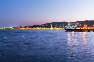 Fototapeta premium Night view of Baku and the Caspian Sea