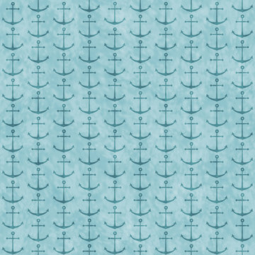 Teal Blue Nautical Anchor Repeat Background