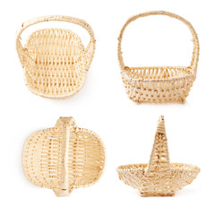 Set of brown wicker basket isolated over the white background