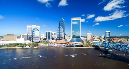 Light filtering roller blinds City building Jacksonville aerial view
