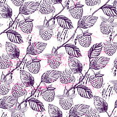 Seamless pattern with raspberries