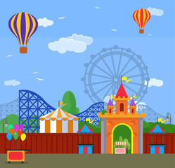 Obraz premium Amusement park. Vector flat illustration