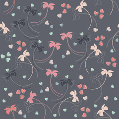 Seamless pattern with tender flowers and hearts