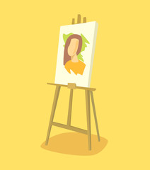 Easel with woman portrait. Vector flat illustration