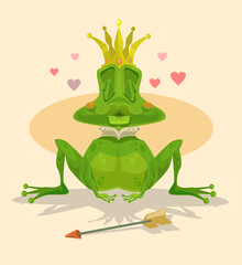 Queen frog. Vector flat cartoon illustration