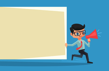 Man with board. Vector flat illustration