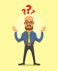 Business man thinking. Vector flat cartoon illustration