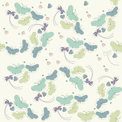 Seamless pattern with cute flowers , butterflies and hearts