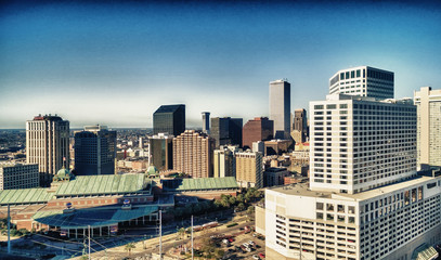 Fototapeta premium Awesome helicopter view of New Orleans at sunset time