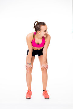 Young caucasian track and field athlete portraits at studio