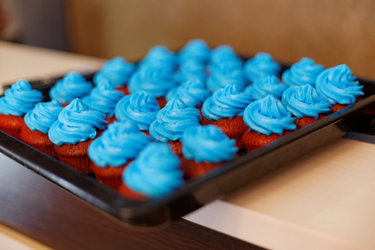 Bunch Of Blue Muffins On The Table