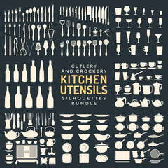 kitchen utensils silhouettes bundle.