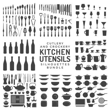 kitchen utensils silhouettes bundle.