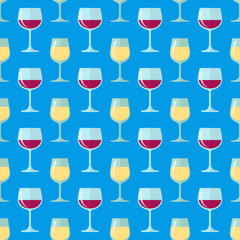 flat white and red wine glasses seamless pattern.