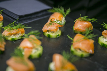 Catering, Buffet und Fingerfood / Lachs auf Gurke