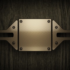wooden background with metal element. 3D illustration
