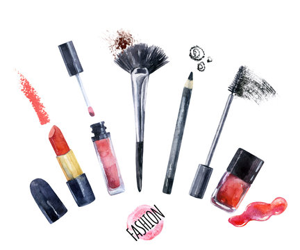 Watercolor beauty collection for make up. Fashionable design