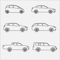 Cars icon set. Different vector car forms.