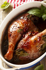 Duck leg, stewed with red wine