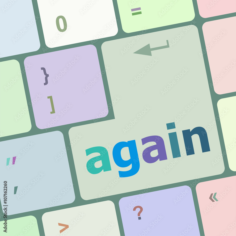 Aufkleber again word on computer pc keyboard key vector illustration