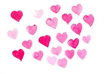 Pink hearts on white