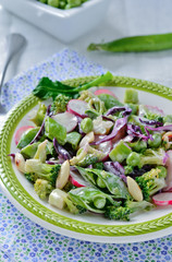 Summer Easy Salad of Broccoli, Peas and Radish with Almonds
