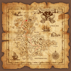 Vector Pirate Treasure Map - obrazy, fototapety, plakaty