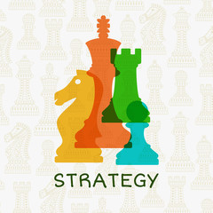 Colorful chess pieces on abstract background with chess. Strategy concept. Vector illustration 