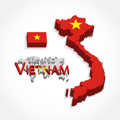 Vietnam 3D ( Socialist Republic of Vietnam )( flag and map )( Transportation and tourism concept )