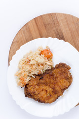 Fried steak with cooked rice