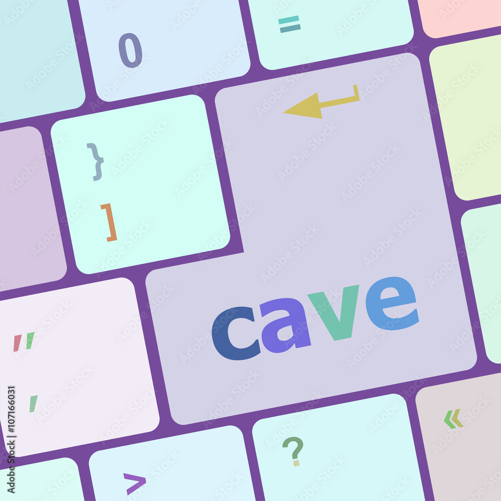 Poster cave key on computer keyboard button vector illustration