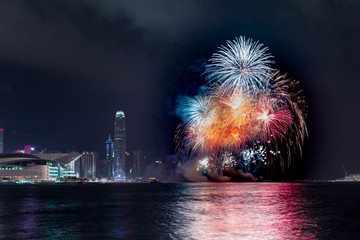 Fireworks at Victoria harbor of Hong Kong